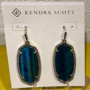 Kendra Scott Elle Drop Earrings Teal Blue Agate Gold Discontinued